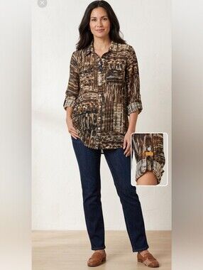 Ruby Rd Sheer Button Up Shirt   Size 10